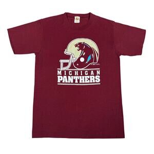 Vintage 1982 Michigan Panthers USFL Football Logo Graphic Shirt Burgundy Medium